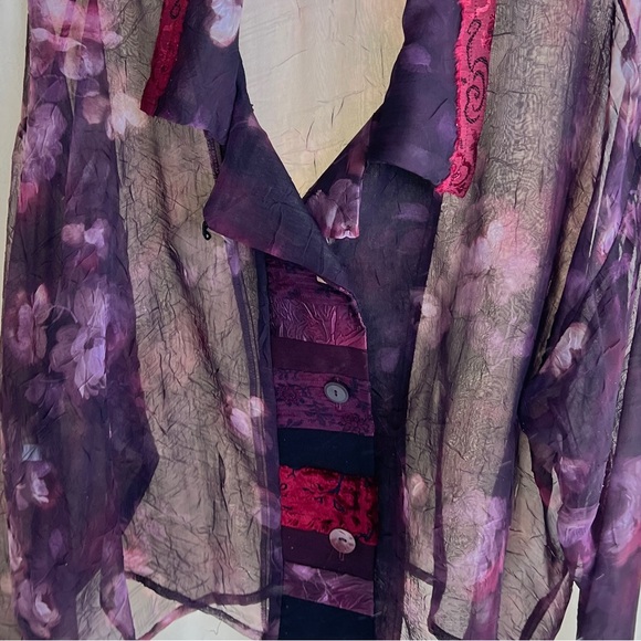 VTG1980s Donna Jessica size 3 Sheer Purple Cropped Long Sleeve Blouse - Picture 8 of 16